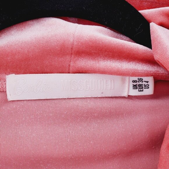BARBIE Missguided Velvet Pink Hoodie Jacket Barbiecore - Picture 7 of 9